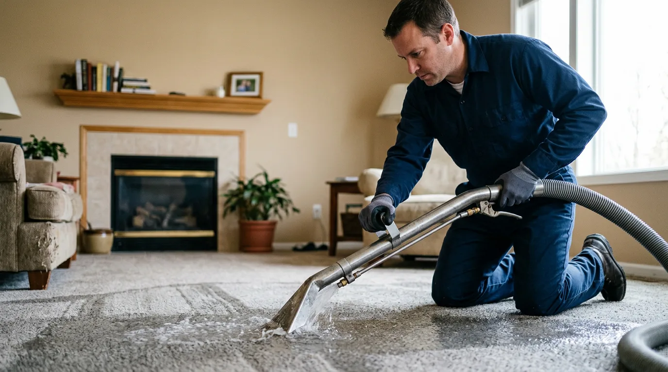 Water damage restoration technician working near Lancaster, WI